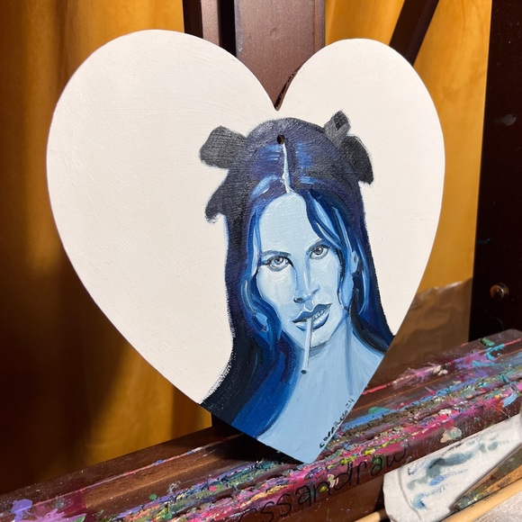 Lana Del Rey heart shaped decor original one of a kind rare oil painting merch - Picture 3 of 6